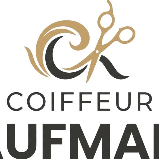 Logo von Coiffeur Kaufmann mit stilisiertem goldenen Scherensymbol und Schriftzug